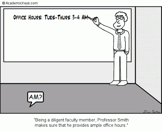 Cartoon #36, Being a diligent faculty member, Professor Smith
makes sure that he provides ample office hours.